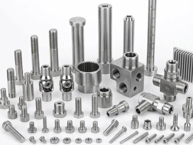 Machined stainless fittings and fasteners.